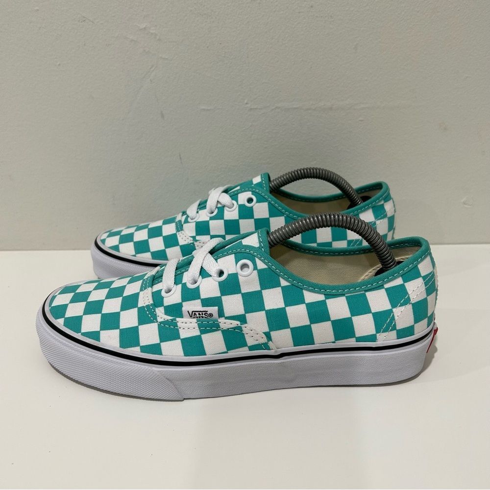 Vans Teal and White Checkered Sneakers